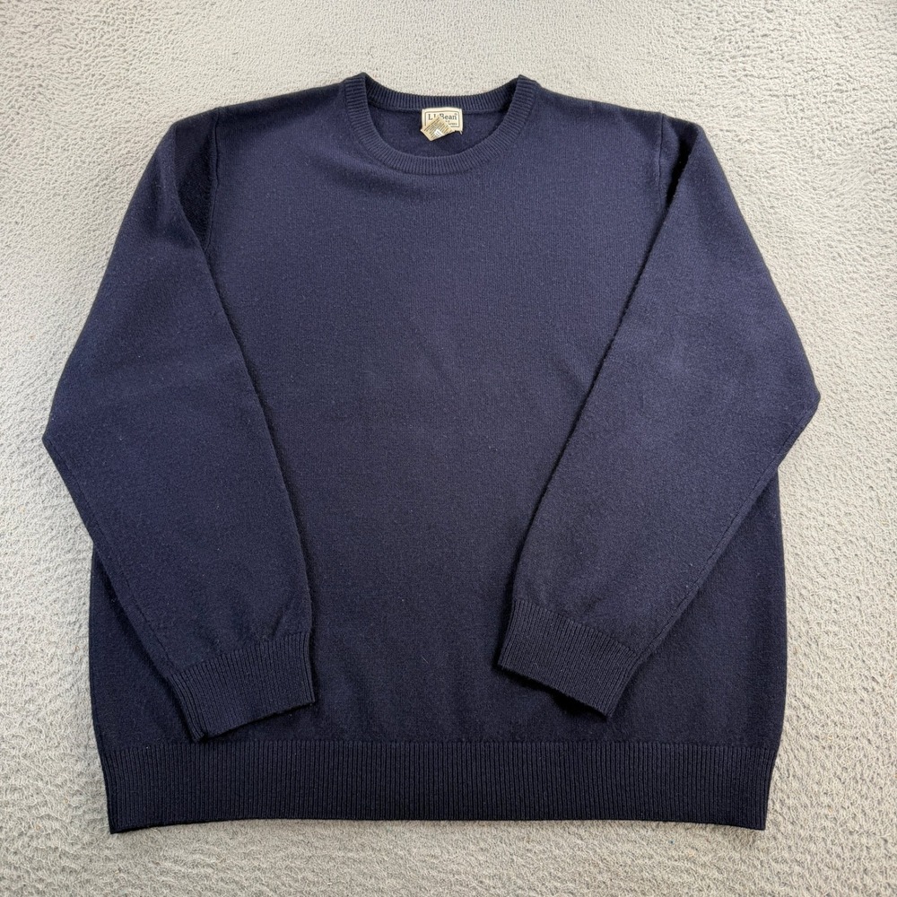 VTG L.L Bean Lambswool Sweater Mens 2XL Navy Blue Crewneck Knit Pullover 264795